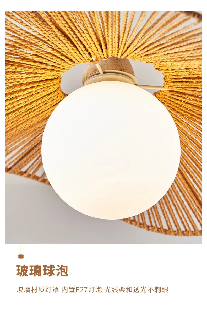 Rattan art woven chandelier Japanese Pendant lamp for Restaurant Bedroom Study Living room Straw hat woven Pendant light