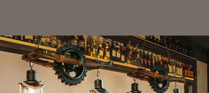 American Light Design Vintage Chandelier Retro Cafe Bar Restaurant Wooden Loft Pendant Lamp Gear Industrial Hanging Glass Light