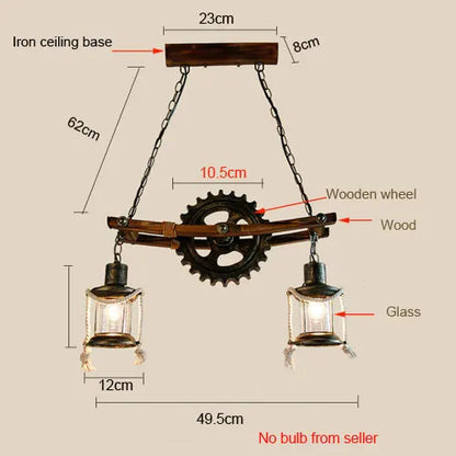 American Light Design Vintage Chandelier Retro Cafe Bar Restaurant Wooden Loft Pendant Lamp Gear Industrial Hanging Glass Light