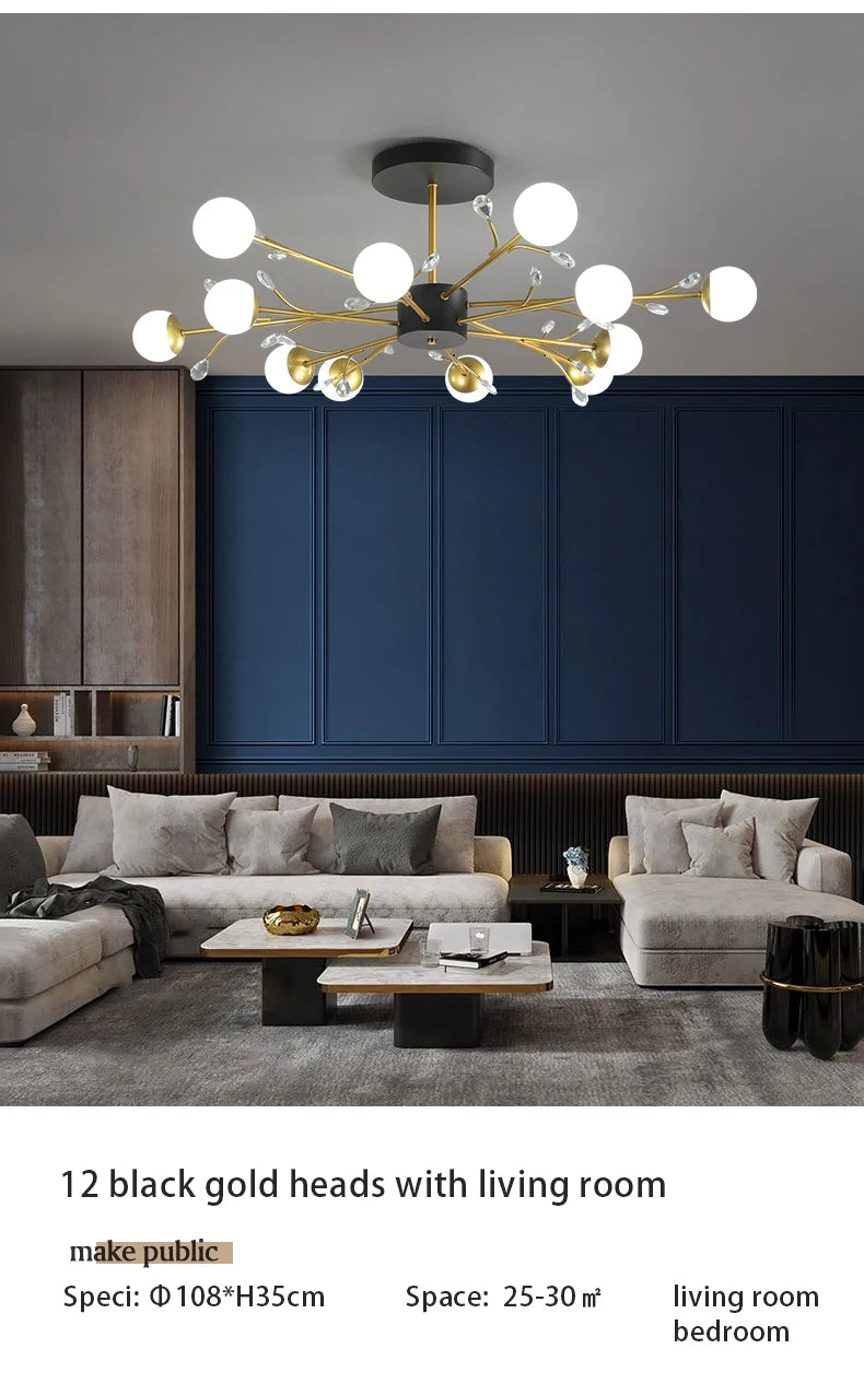 Postmodern gold modern chandelier luxury lustres de cristal living room lamp simple bedroom atmosphere Nordic dinning chandelier