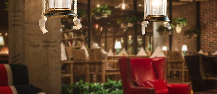 American Light Design Vintage Chandelier Retro Cafe Bar Restaurant Wooden Loft Pendant Lamp Gear Industrial Hanging Glass Light