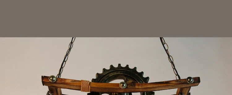 American Light Design Vintage Chandelier Retro Cafe Bar Restaurant Wooden Loft Pendant Lamp Gear Industrial Hanging Glass Light