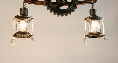 American Light Design Vintage Chandelier Retro Cafe Bar Restaurant Wooden Loft Pendant Lamp Gear Industrial Hanging Glass Light