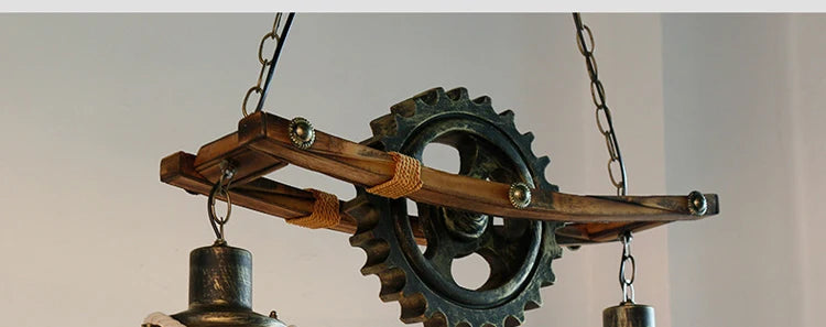 American Light Design Vintage Chandelier Retro Cafe Bar Restaurant Wooden Loft Pendant Lamp Gear Industrial Hanging Glass Light