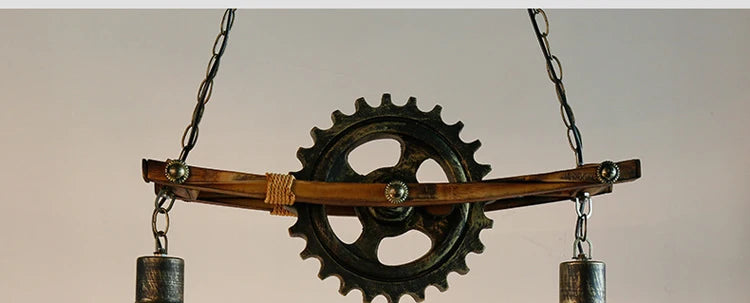 American Light Design Vintage Chandelier Retro Cafe Bar Restaurant Wooden Loft Pendant Lamp Gear Industrial Hanging Glass Light