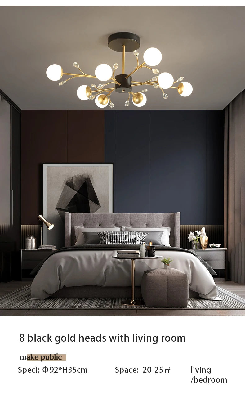 Postmodern gold modern chandelier luxury lustres de cristal living room lamp simple bedroom atmosphere Nordic dinning chandelier