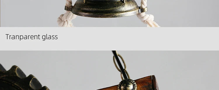 American Light Design Vintage Chandelier Retro Cafe Bar Restaurant Wooden Loft Pendant Lamp Gear Industrial Hanging Glass Light