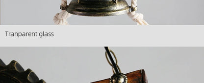 American Light Design Vintage Chandelier Retro Cafe Bar Restaurant Wooden Loft Pendant Lamp Gear Industrial Hanging Glass Light