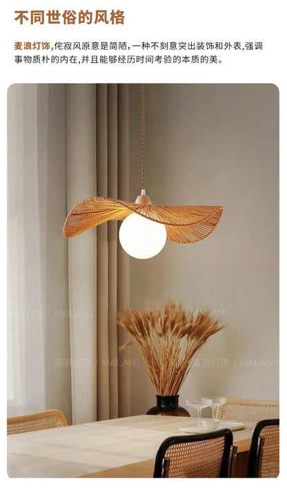Rattan art woven chandelier Japanese Pendant lamp for Restaurant Bedroom Study Living room Straw hat woven Pendant light