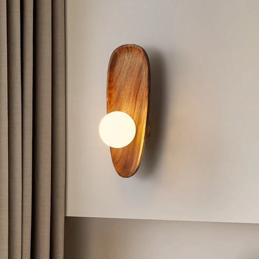 Natural Wooden Wall Mounted Lamp Vintage LED Bedside Sconce For Bedroom Living Room Hallway Decor Retro Aisle Lighting Fixture