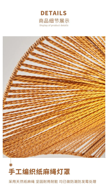 Rattan art woven chandelier Japanese Pendant lamp for Restaurant Bedroom Study Living room Straw hat woven Pendant light