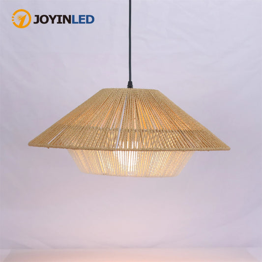 JOYINLED Boho Rattan Chandelier Japanese Wabi Sabi Woven Pendant Light 50CM For Restaurant Kitchen Living Dining Room Home Lamp