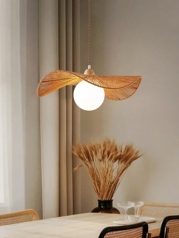 Rattan art woven chandelier Japanese Pendant lamp for Restaurant Bedroom Study Living room Straw hat woven Pendant light