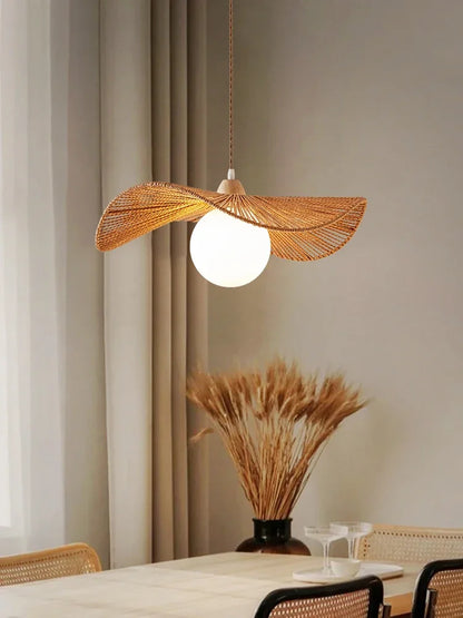 Rattan art woven chandelier Japanese Pendant lamp for Restaurant Bedroom Study Living room Straw hat woven Pendant light