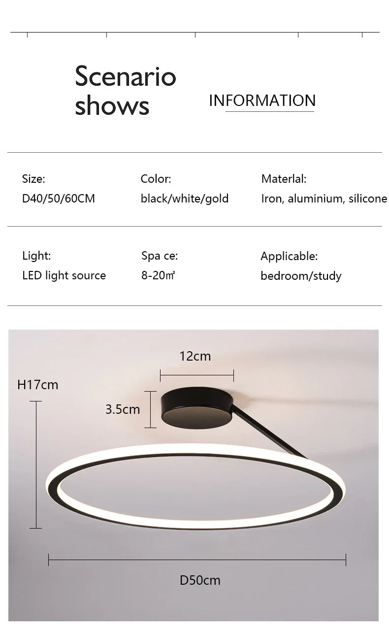 Modern Simple Circle Led Chandelier for Living Dining Room Kitchen Food Tables Bedroom Pendant Lights Home Decor Light Fixture