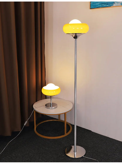 Medieval Bauhaus Floor Lamp American Retro Warm Egg Tart Floor Lights Nordic Bedroom Bedside Standing Lamps for Living Room