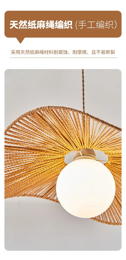 Rattan art woven chandelier Japanese Pendant lamp for Restaurant Bedroom Study Living room Straw hat woven Pendant light