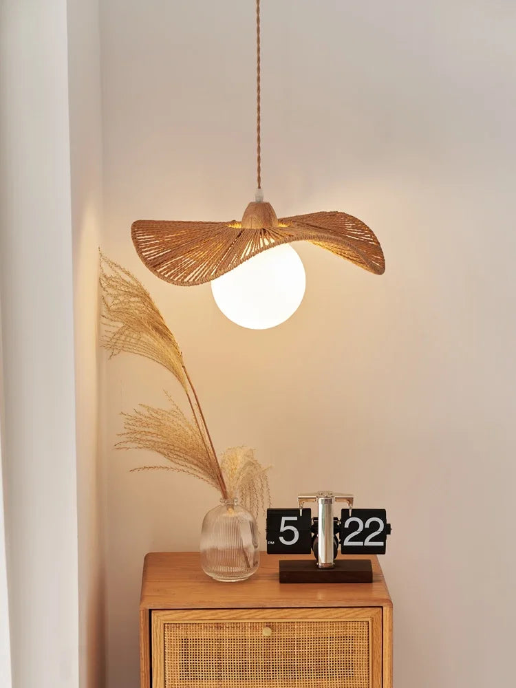 Rattan art woven chandelier Japanese Pendant lamp for Restaurant Bedroom Study Living room Straw hat woven Pendant light