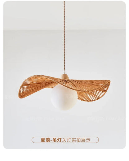 Rattan art woven chandelier Japanese Pendant lamp for Restaurant Bedroom Study Living room Straw hat woven Pendant light