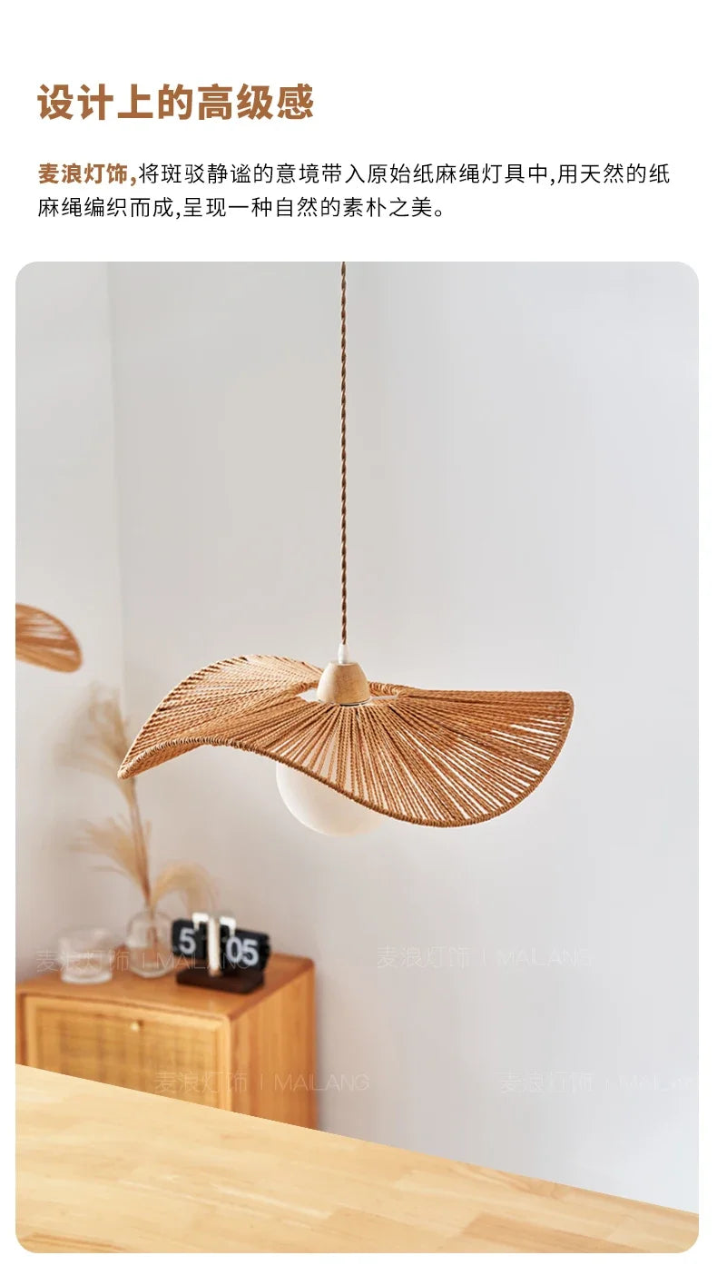 Rattan art woven chandelier Japanese Pendant lamp for Restaurant Bedroom Study Living room Straw hat woven Pendant light