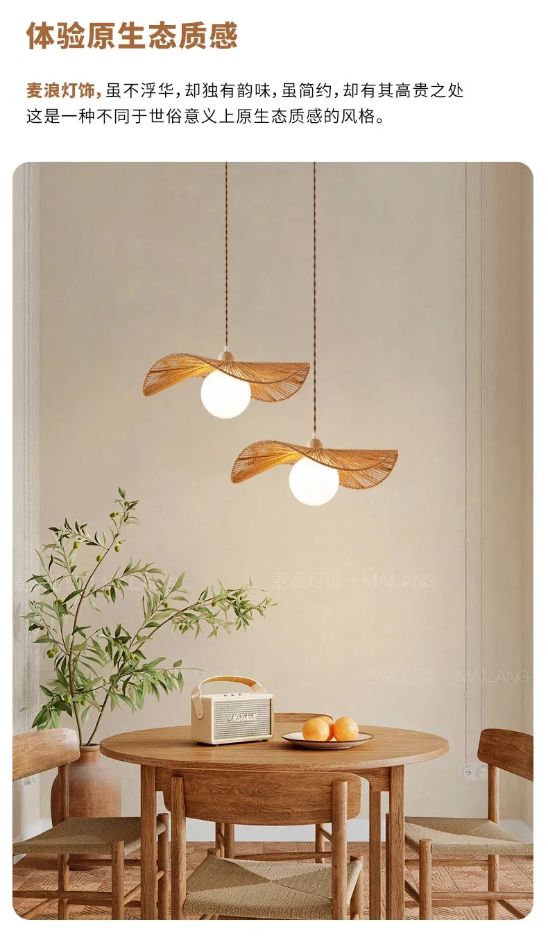 Rattan art woven chandelier Japanese Pendant lamp for Restaurant Bedroom Study Living room Straw hat woven Pendant light