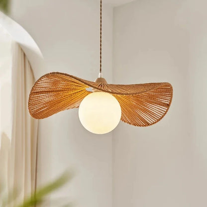 Rattan art woven chandelier Japanese Pendant lamp for Restaurant Bedroom Study Living room Straw hat woven Pendant light
