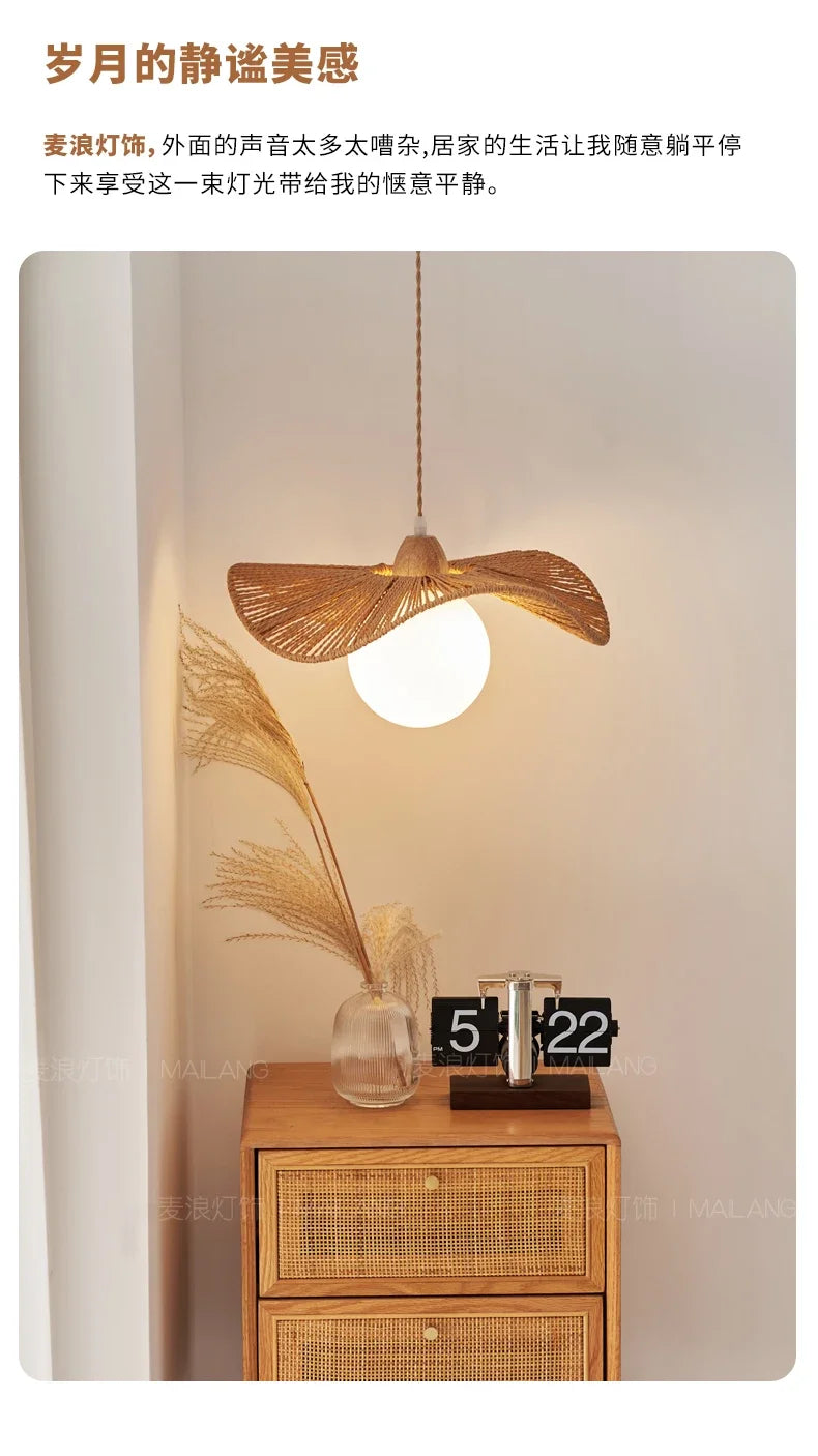 Rattan art woven chandelier Japanese Pendant lamp for Restaurant Bedroom Study Living room Straw hat woven Pendant light