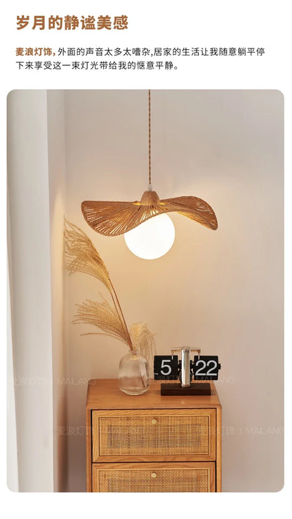Rattan art woven chandelier Japanese Pendant lamp for Restaurant Bedroom Study Living room Straw hat woven Pendant light